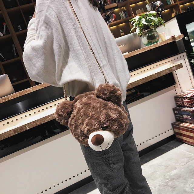 Women Cross-body Bag Cute Brown Bear Shoulder Bag Silicone Teddy Bear Purse  Handbag for Girls (Brown): Handbags