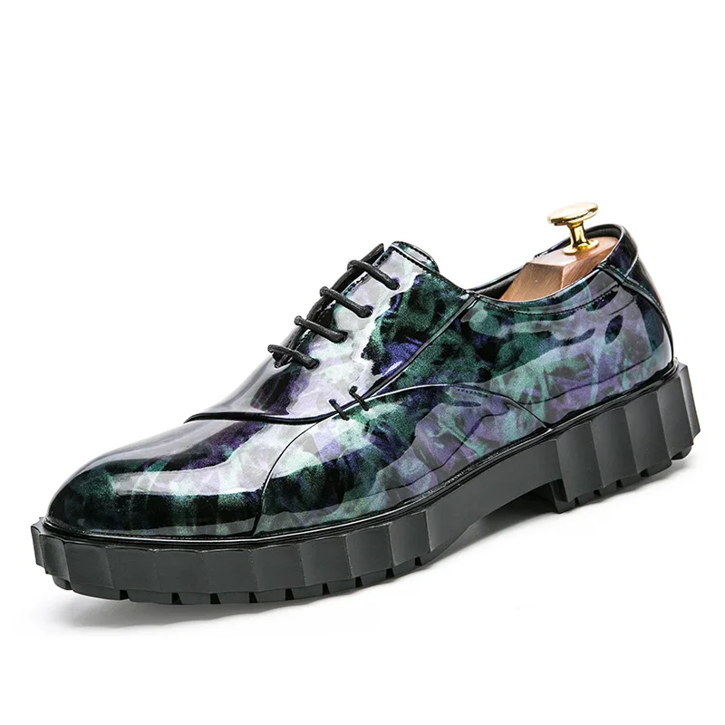 cool designer camouflage platform patent leather men shoes height increasing fashion ballroom  mixed colors oxford shoes for men (1)