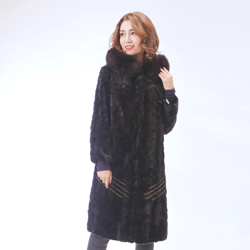 2018 new mink coats women real fur coats for women with fox fur collar Long fur coat Four styles Support customized