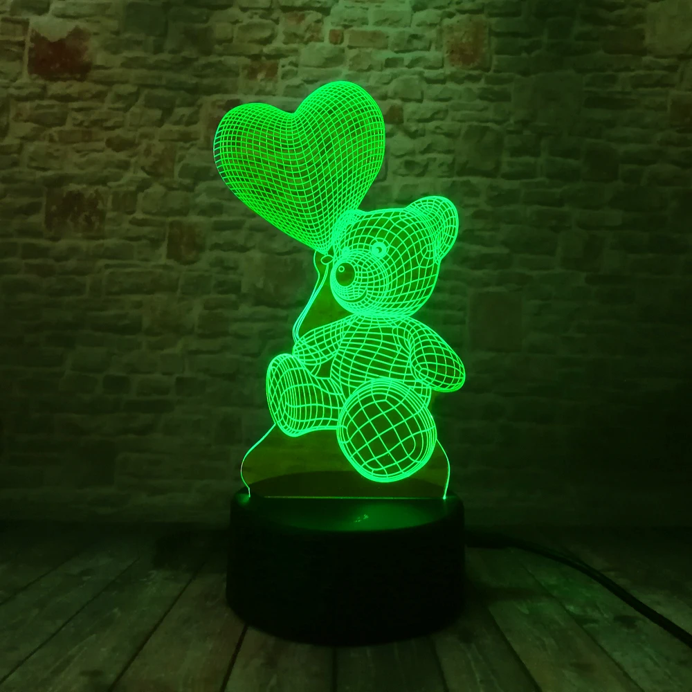 Baby Дети Night 3D лампы цвет светодиодов изменить Сенсор светодиодный Медведь ночник сердце шар домашние украшения для комнаты лучший подарок