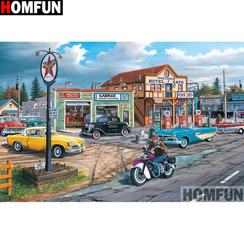 

HOMFUN Full Square/Round Drill 5D DIY Diamond Painting "Car house" 3D Embroidery Cross Stitch 5D Home Decor A13442