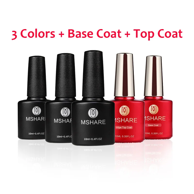 

MSHARE 5pcs/set 10ml Nail Gel Polish Varnish Soak Off UV LED Pastel Colors Set Pro Primer Top Base Coat Needed DIY Manicure Set