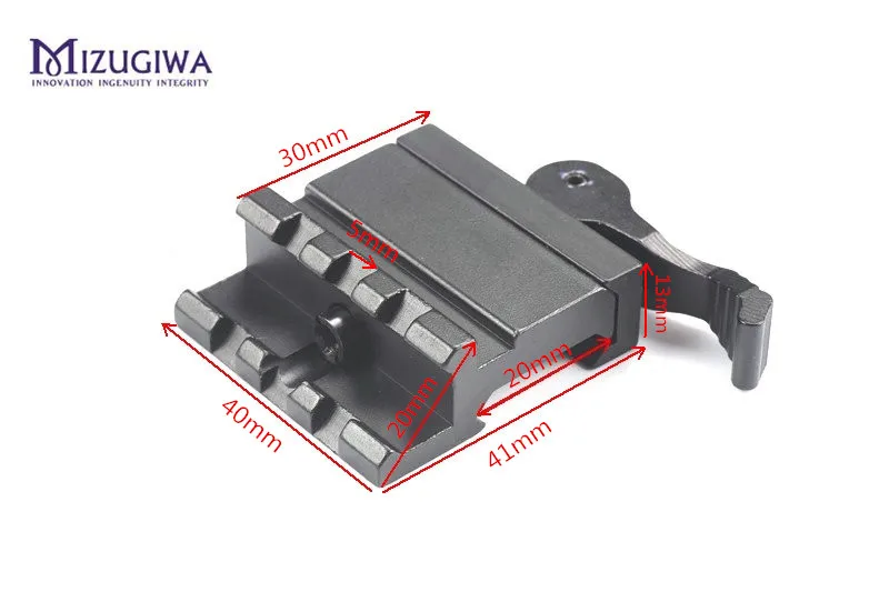 

MIZUGIWA Tactical Quick Release Scope Mount Adapter 45 Degree Angle Offset 3 Slot Fit Riser Picatinny 20mm to 20mm Rail Hunting