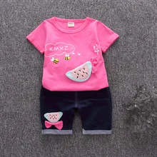 Комплект летней одежды из 2 предметов для маленьких девочек, одежда для новорожденных девочек повседневные футболки с короткими рукавами для девочек, шорты детская одежда