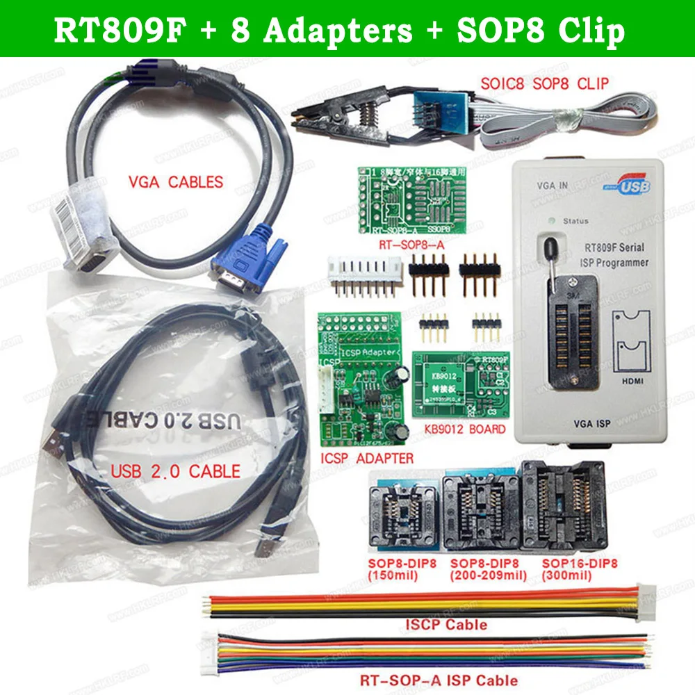 RT809F ISP программист все адаптеры SOP8 IC Clip материнская плата считыватель LCD+ PEB-1+ кабель EDID+ ISP заголовок