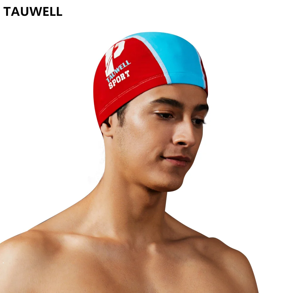 

TAUWELL Special Men's Swimming Hats Nylon Letters Printing Fashion Waterproof Protective Ear Fashion Patchwork Swimming Caps