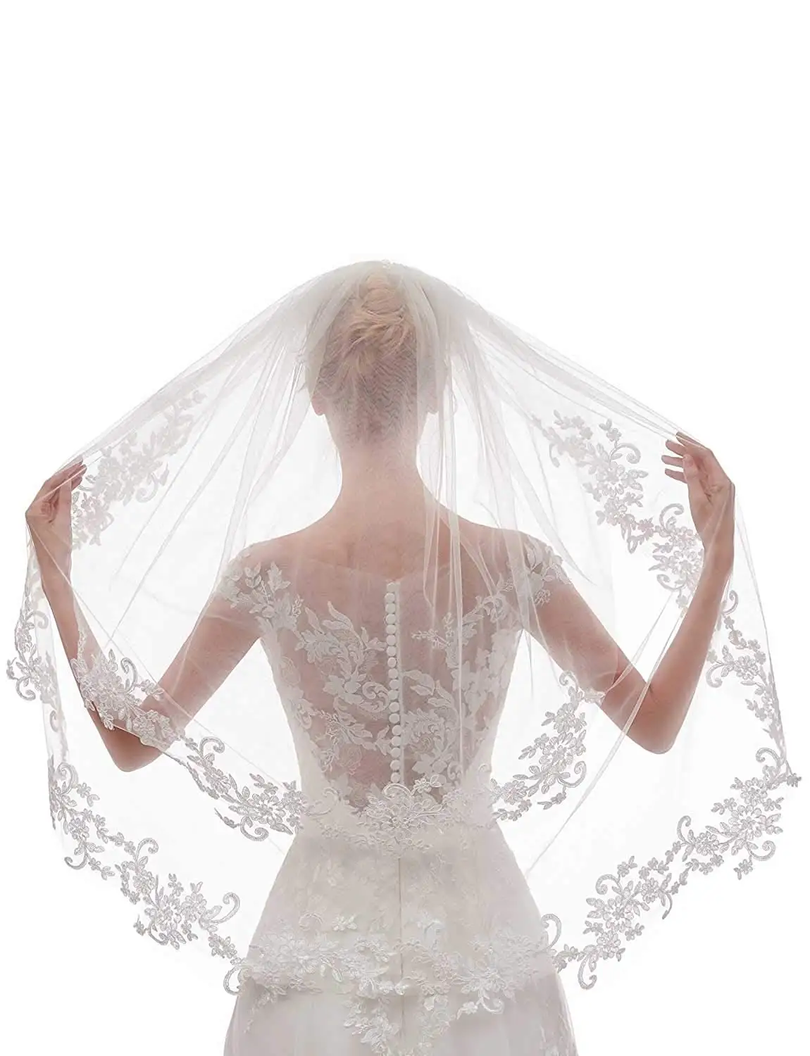 Women's Short 2 Tier Lace Wedding Bridal Veil With Comb  ivory veil