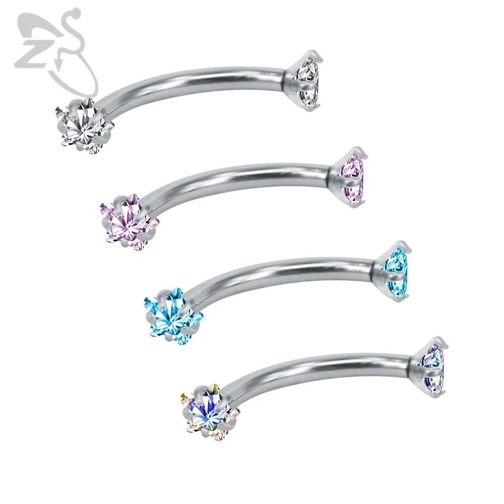 Buy Colorful CZ Crystal Eyebrow Rings Curved Barbell