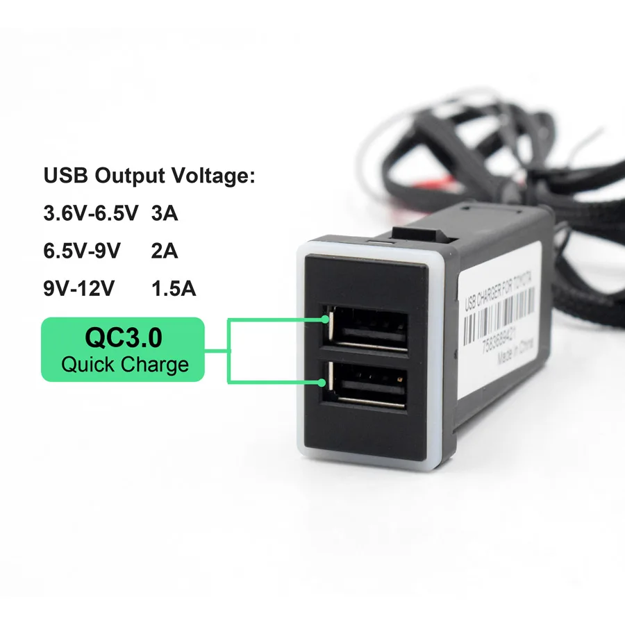 Зарядное устройство XCGaoon Special QC3.0 быстрое зарядное с 2 USB разъемами адаптер для TOYOTA