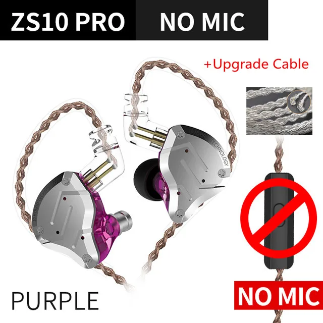 KZ ZS10 PRO 4BA+ 1DD гибридная Hi-Fi металлическая гарнитура наушники-вкладыши Спортивная гарнитура с шумоподавлением AS10 BA10 ZST ZSN PRO ES4 T2 AS16 - Цвет: purple no mic silver