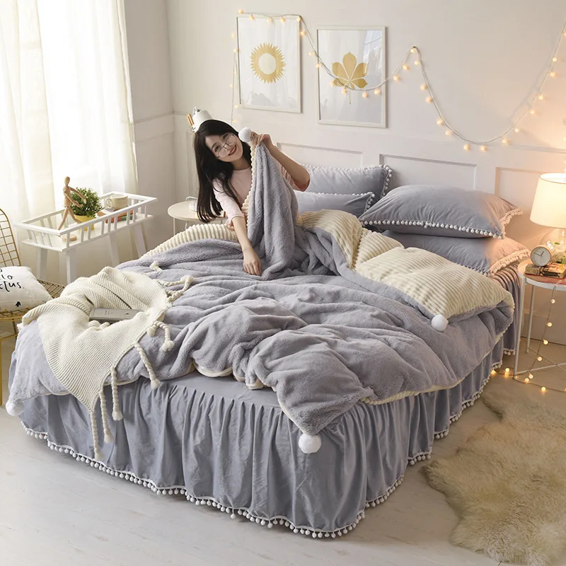 

Fashion simple solid color Digital print Bedding Set Quilt Cover Design Bed Set Bohemian a Mini Van Bedclothes 4pcs BE1235
