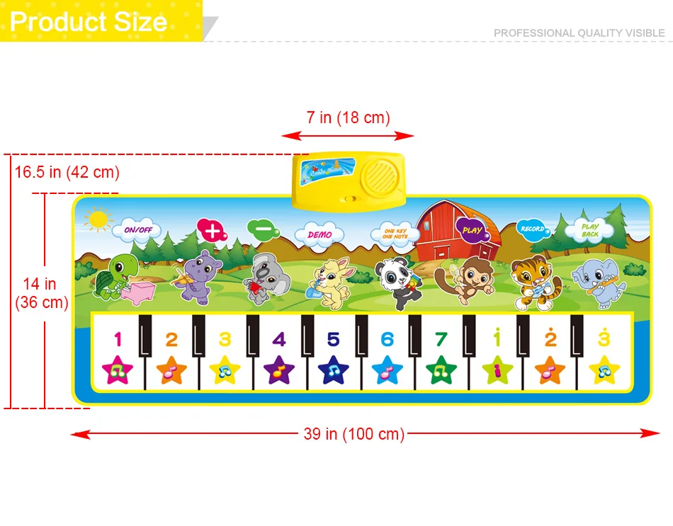 100x36 см музыкальный коврик с животными, ковер с 10 клавишами, функция записи, звук животных, игра, сенсорное пианино, развивающие игрушки для детей, подарок
