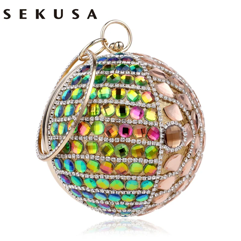 

SEKUSA New Arrival Beaded Women Evening Bags Diamonds Handbags Rhinestones Purse Day Clutches Evening Bag Circular Shaped