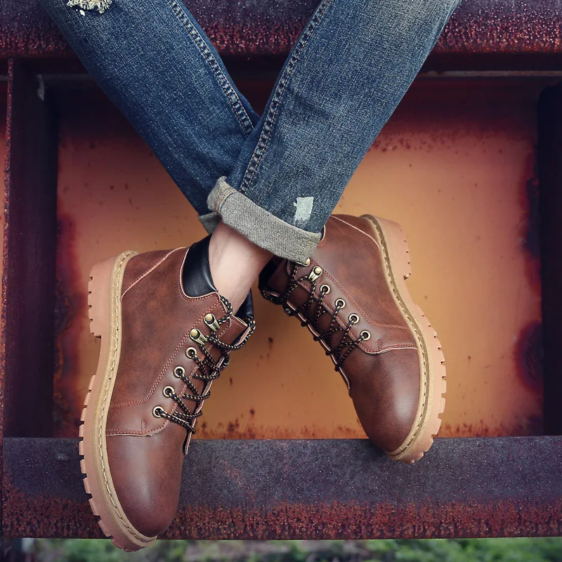 

Shoes Men dr martens Men Boots 2018 Winter Men's Footwear botas militares PU Round Toe Shallow Winter Boots for Men Safety Shoes