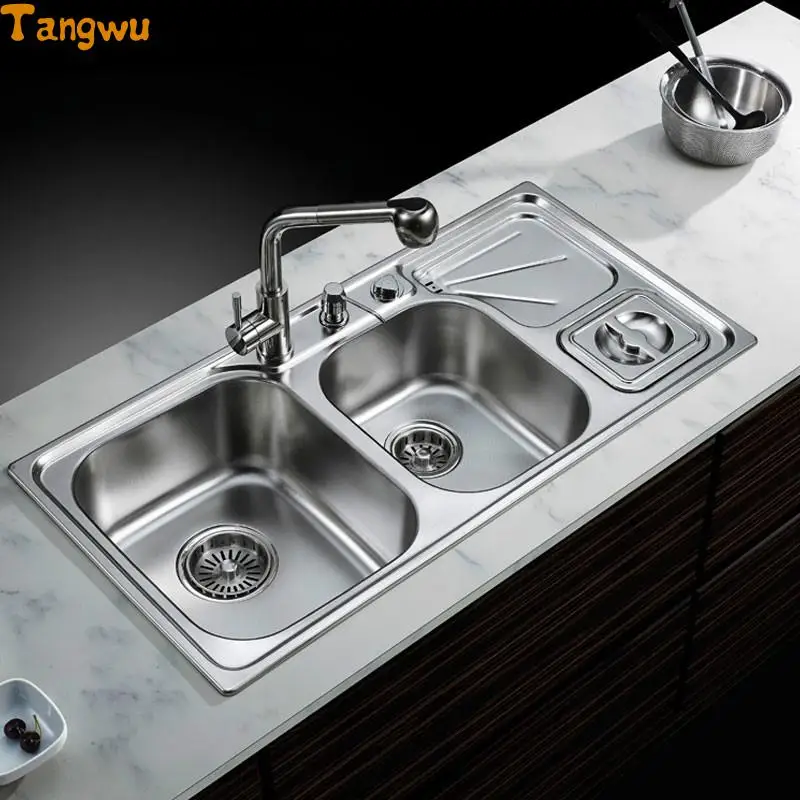 Кухонные раковины Tangwu Кухонная мойка из нержавеющей стали 304 двойная паза