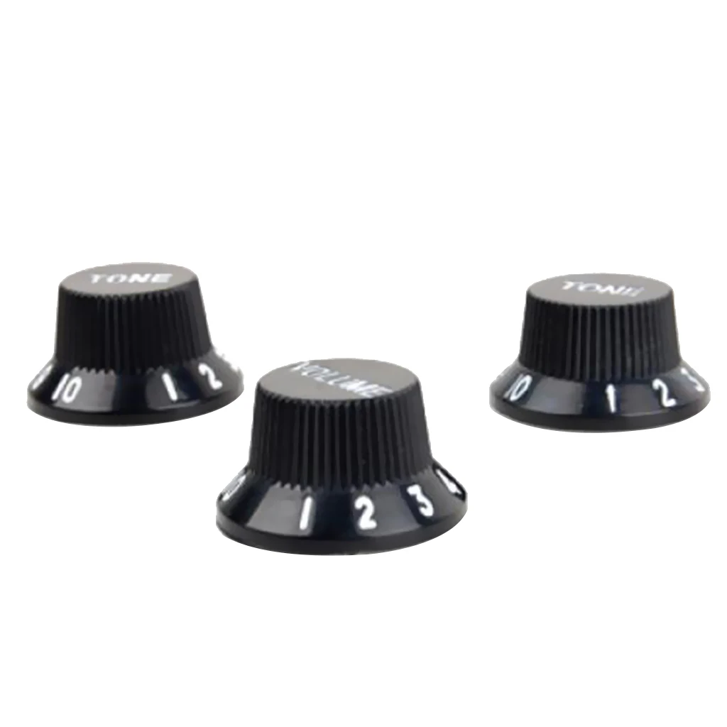 Set Of 3 Black Speed Volume Tone Knob W/ White Detail For Electric Pickup Guitar Accessories