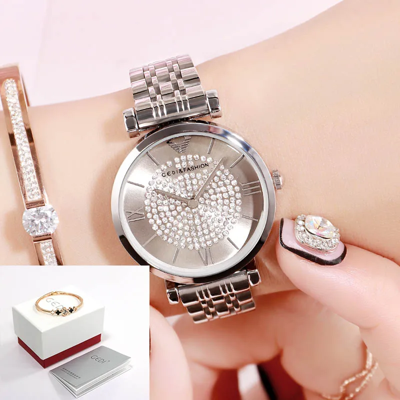 Silver gray box GEDI модные повседневные часы для женщин топ часы Роскошные женские наручные Rosegold простой сплав ремень reloj mujer - Цвет: Silver gray box