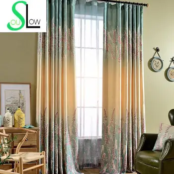 

Lavender Printed Semi-shade Curtains For Living Room Gradient European And American Style Floral Screens Tulle Sheer Curtain