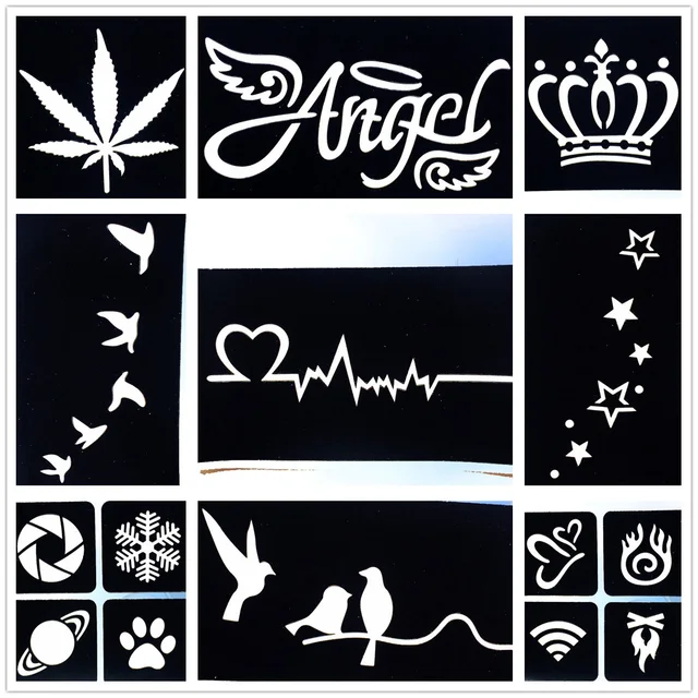 9 pieces lot diy drawning tattoo stencil small birds star heart