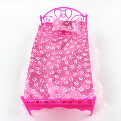 

Pink Mini Bed With Pillow for Dolls Dollhouse Bedroom Furniture Pink Color Toy For children Doll
