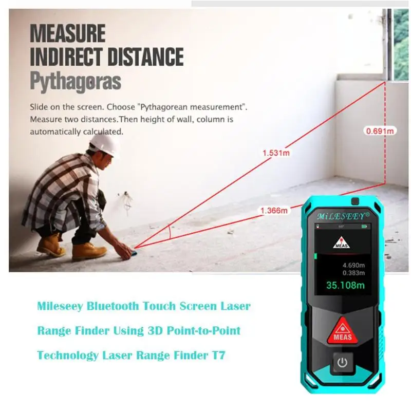 

1 Mileseey Bluetooth Touch Screen Digital Laser Rangefinder With 3D Finder Distance Meter 40 Meters Measure Optical Instrument