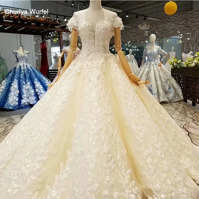 

LS012440 elegant ball gown wedding dress o-neck short sleeves long wedding gown with train china factory wholesale fast shipping