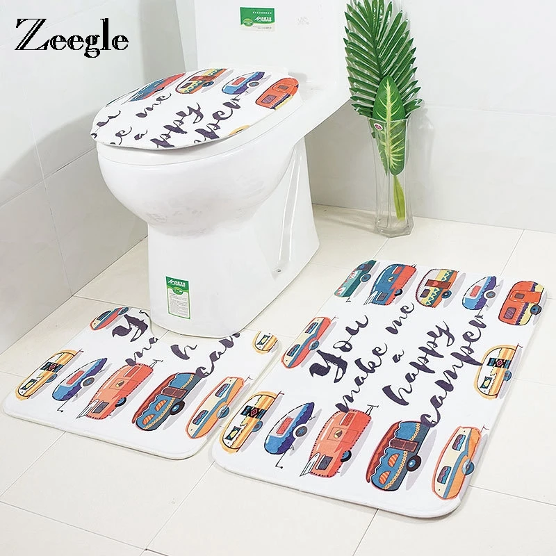 

Zeegle Bath Mat Bus Pattern Toilet Decor Anti-Slip PVC Soft Mats With Child Bathroom Carpet Shower Pad Soft Pad