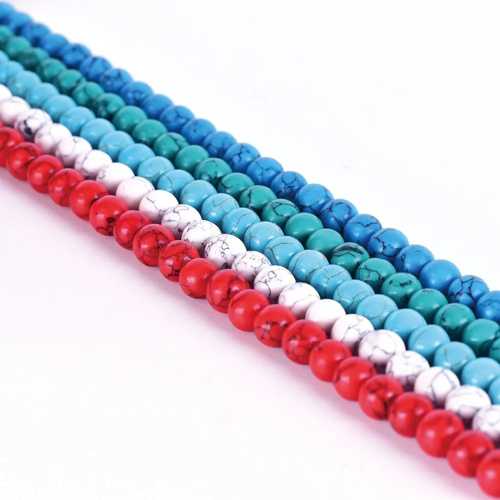 

XIN JIAO Natural Stone Blue/Red/Green/White Turquoises Round Loose Beads line 4 6 8 10 12 MM Pick Size For Jewelry Making