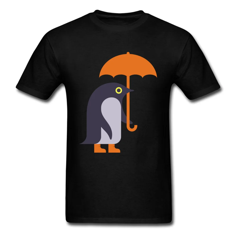 Umbrella Penguin O-Neck T-Shirt Summer Tops Shirt Short Sleeve Cheap Pure Cotton Funny Tee-Shirt Personalized Male Umbrella Penguin black