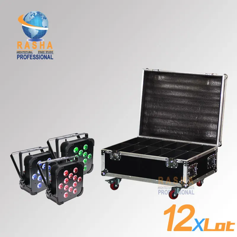 

12X Flycase Panta 12*15W 5in1 RGBAW Wirerless DMX LED Flat Par LED Sliam Par For Disco Club Party With 12in1 Road Case