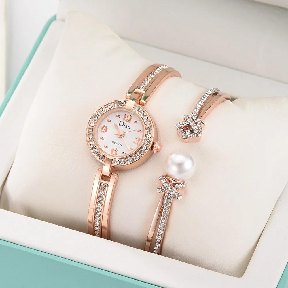 

3PCS/Set Bracelet +Box Fashion Rhinestone Watch Women Luxury Brand Stainless Steel watch Ladies Quartz Watches reloj mujer Clock
