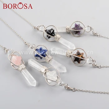

BOROSA 6pcs Silver Color White Crystal Gems Pendulum Pendant Beads Natural Ameythsts Jewelry for Necklace WX1047