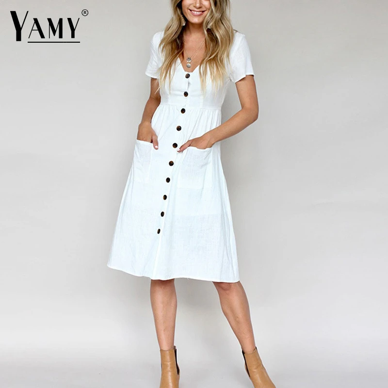 White button linen dress Clearance