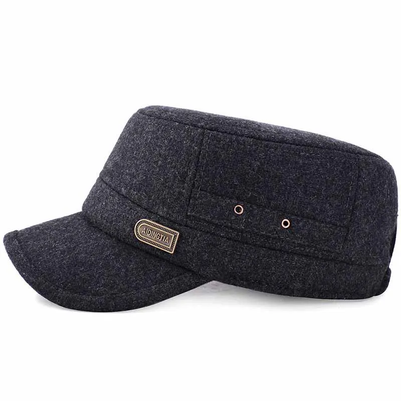  QDKPOTC Autumn Winter Wool Blended Felt Flat Caps Men Fashion Military Cap Army Cap Dad Hat With Th