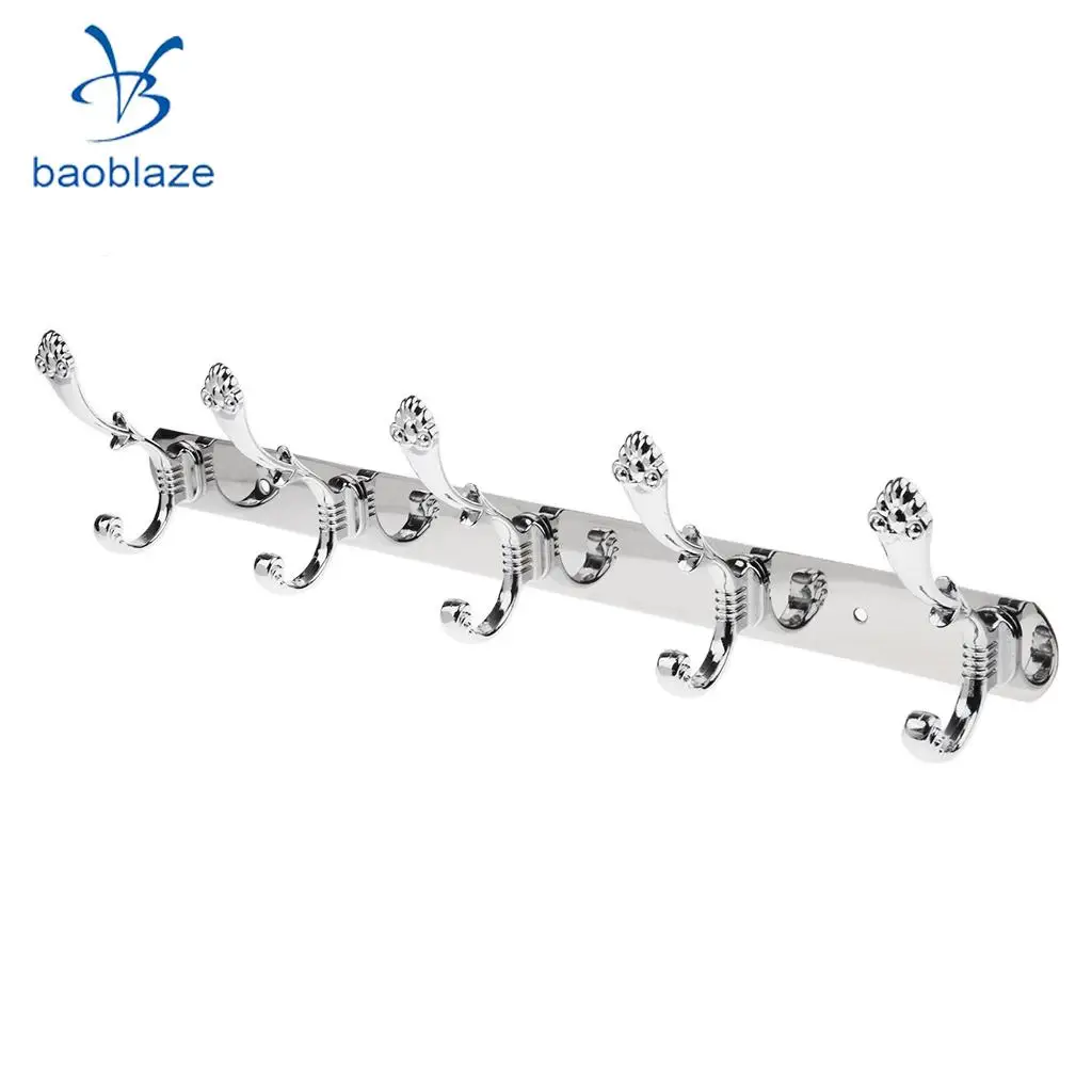 5-Hooks Hanger Hook Rail for Bathroom Towel Kitchenware Clothes Coat Wall Door Mounted Hooks	