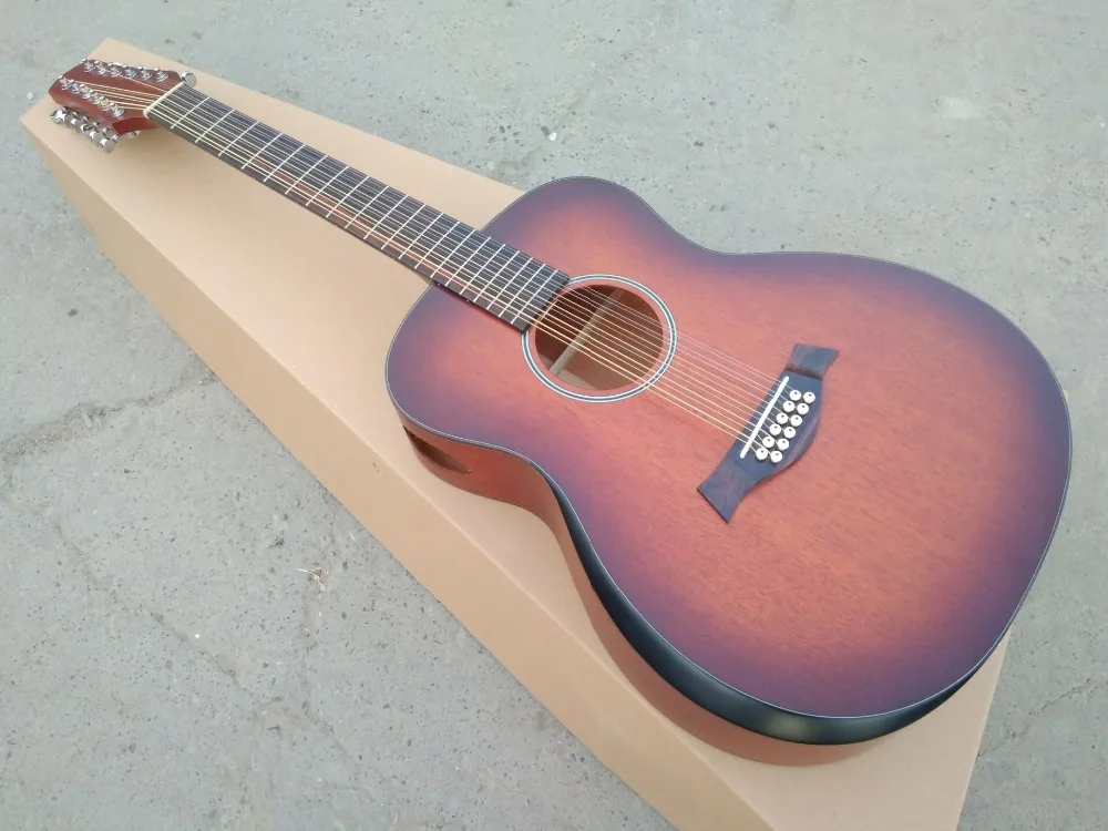 

free shipping AAAA all Solid 12 strings customize guitara 12 string OM all solid mahogany wood acoustic electric guitar