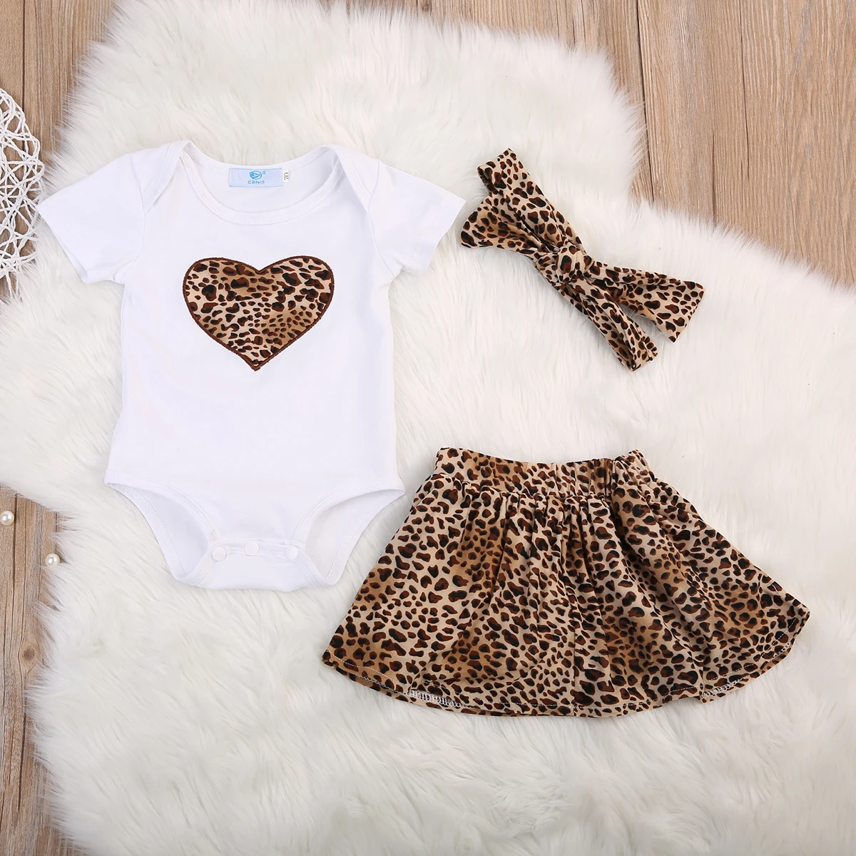 

Adorable Cotton Newborn Kids Baby Girls 3Pcs Outfits Tops Romper Leopard Skirt Hairband Set Casual Clothes