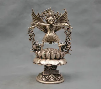 

xd 001197 10" China Tibet Silver Bronze Garuda Guardian Birdman Protector Buddha Statue