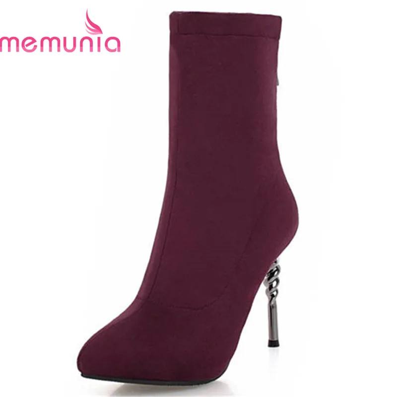 

MEMUNIA 2018 size 34-43 pointed toe autumn winter women boots zipper fashion solid color ankle boots sexy stiletto heels shoes