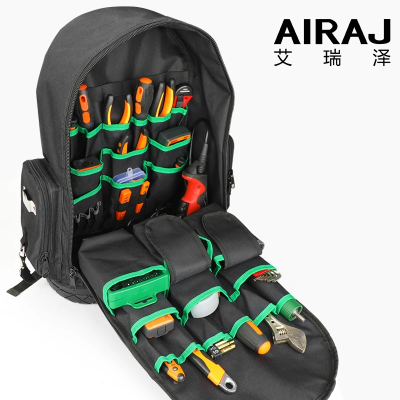 AIRAJ Multi-function Tool Backpack 1680D Waterproof and Wear-resistant Tool Storage Bag for Electrician / Woodworking Tool Bag