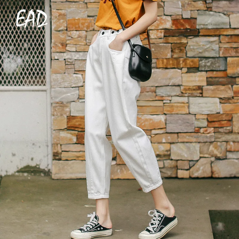 

EAD Casual Summer Loose Adjustable Waist Jeans Soft Comfortable Chic Denim Trousers Women Harajuku Student Harem Pants Female