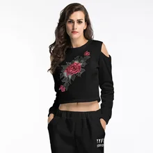 Spring And Autumn New Style Short Paragraph Lumbar Embroidered Flower Plus Velvet Strapless Long Sleeve Casual Top Sweatshirts Spring And Autumn New Style Short Paragraph Lumbar Embroidered Flower Plus Velvet Strapless Long Sleeve Casual Top Sweatshirts