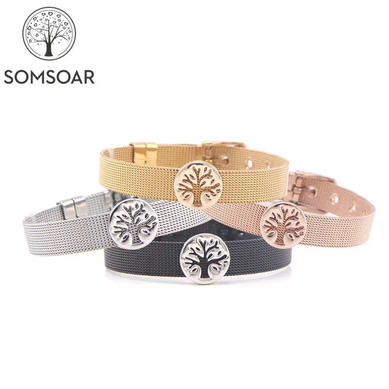 

Somsoar Jewelry Tree of life Mesh Bracelet Set 2019 Stainless Steel Slide Charm Mesh Bracelet as Woman Best Gift Drop Shipping