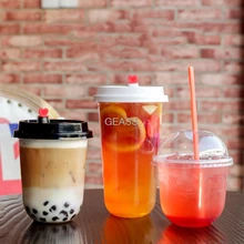 100 pièces jetable lait thé tasse en plastique fruits pêche transparent yaourt perle paquet jus créatif gros tasse avec couvercle