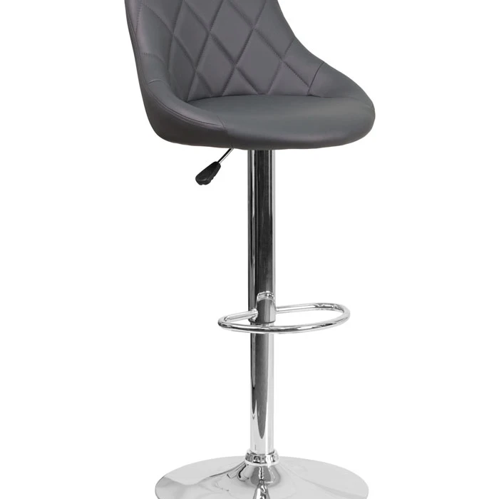 Flash Furniture Contemporary Gray Vinyl Bucket Seat Adjustable Height Barstool with Chrome Base