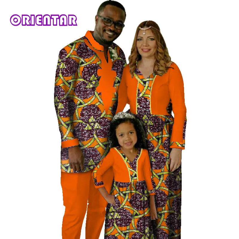 Семейные комплекты в африканском стиле для папы, мамы и дочки; Мужская рубашка с длинными рукавами и принтом в африканском стиле; топ и брюки; платье для девочек и женщин; WYQ119