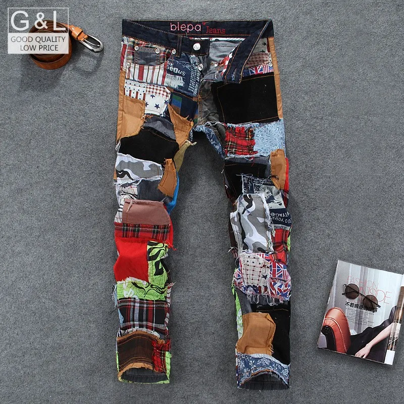 

2016 New  New Personality Brand Jeans Men'S Jeans Straight Legged Long Trousers Much Cloth Stitching Fashion Pants For Men