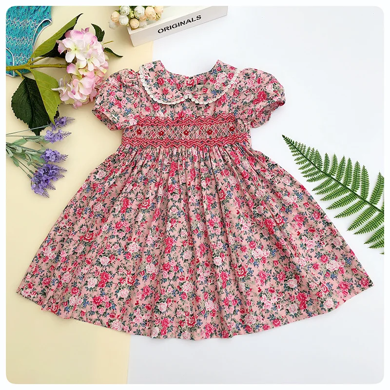 Детское жатое платье для новорожденных; детская летняя Клетчатая хлопковая одежда для маленьких девочек; платья принцессы с цветочным рисунком для девочек; G106