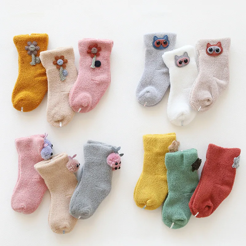 

Newborn Baby Socks Cotton Warm Boys Girls Cute Cartoon Toddler Socks Solid Baby Socks Winter Thick Baby Socks