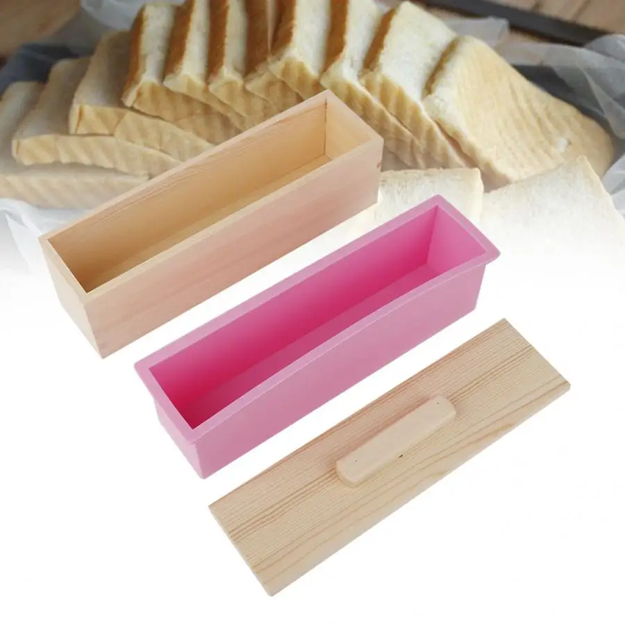 

900g 1.2kg Silicone Soap Mold with Lid 900ml 1200ml Rectangle DIY Tool Pink Purple Color Wooden Soap Mould Box Hot Sale